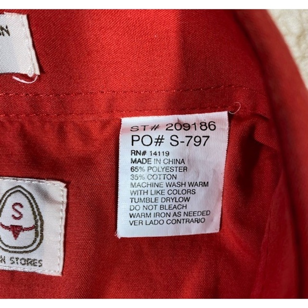 Sheplers Mens Red Short Sleeve Western Snap Button Shirt Size 16 1/2 - Picture 4 of 10